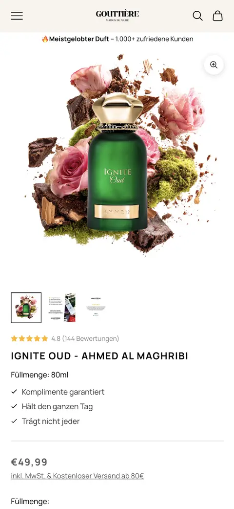 Parfumerie Gouttiere – Website, mobile Ansicht