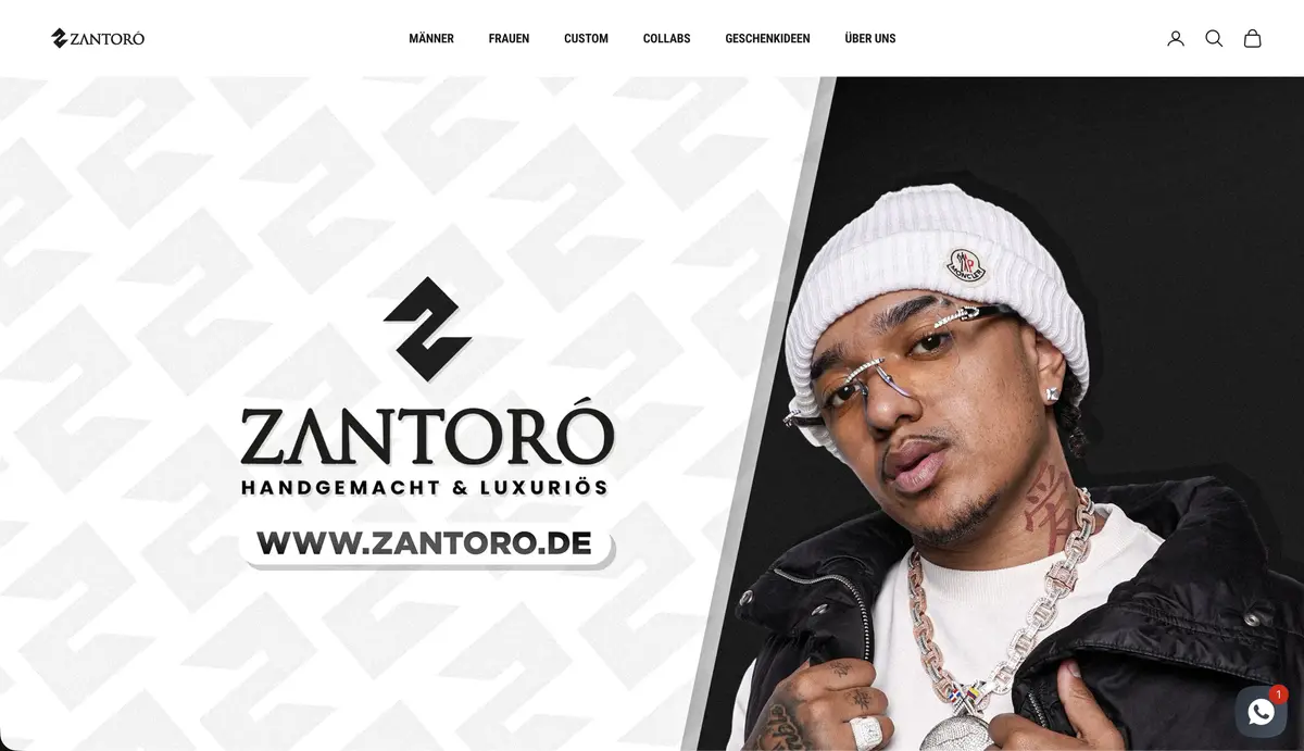 Zantoro – Website, Desktop-Ansicht